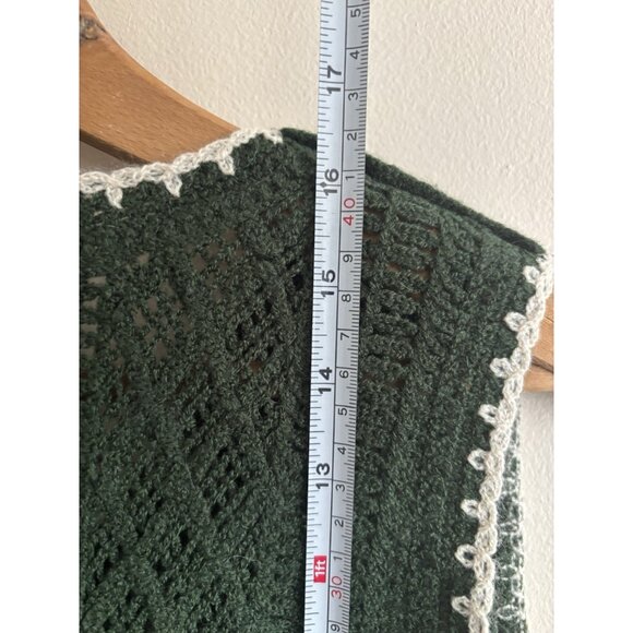 Crochet Knit Green Sleeveless Sweater Floral V-neck Vest Top Small Cropped - Picture 6 of 9